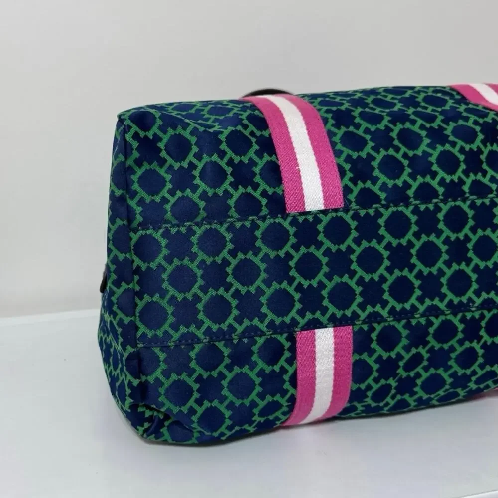 Tommy Hilfiger Large Weekender Duffle Bag Poly Blend Blue Green Geo Pattern